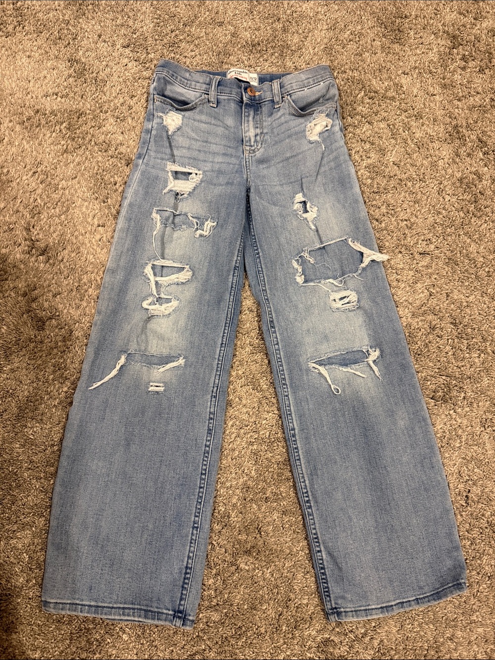 abercrombie kids Light Blue Distressed Wide-Leg Jeans